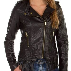 Steve madden faux leather motorcycle Fringe jacket